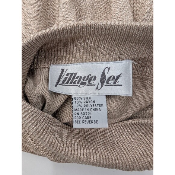 Village Set Vintage Silk Blend Beige Sparkly Mock Neck Tank Top Blouse Size L - Picture 3 of 8
